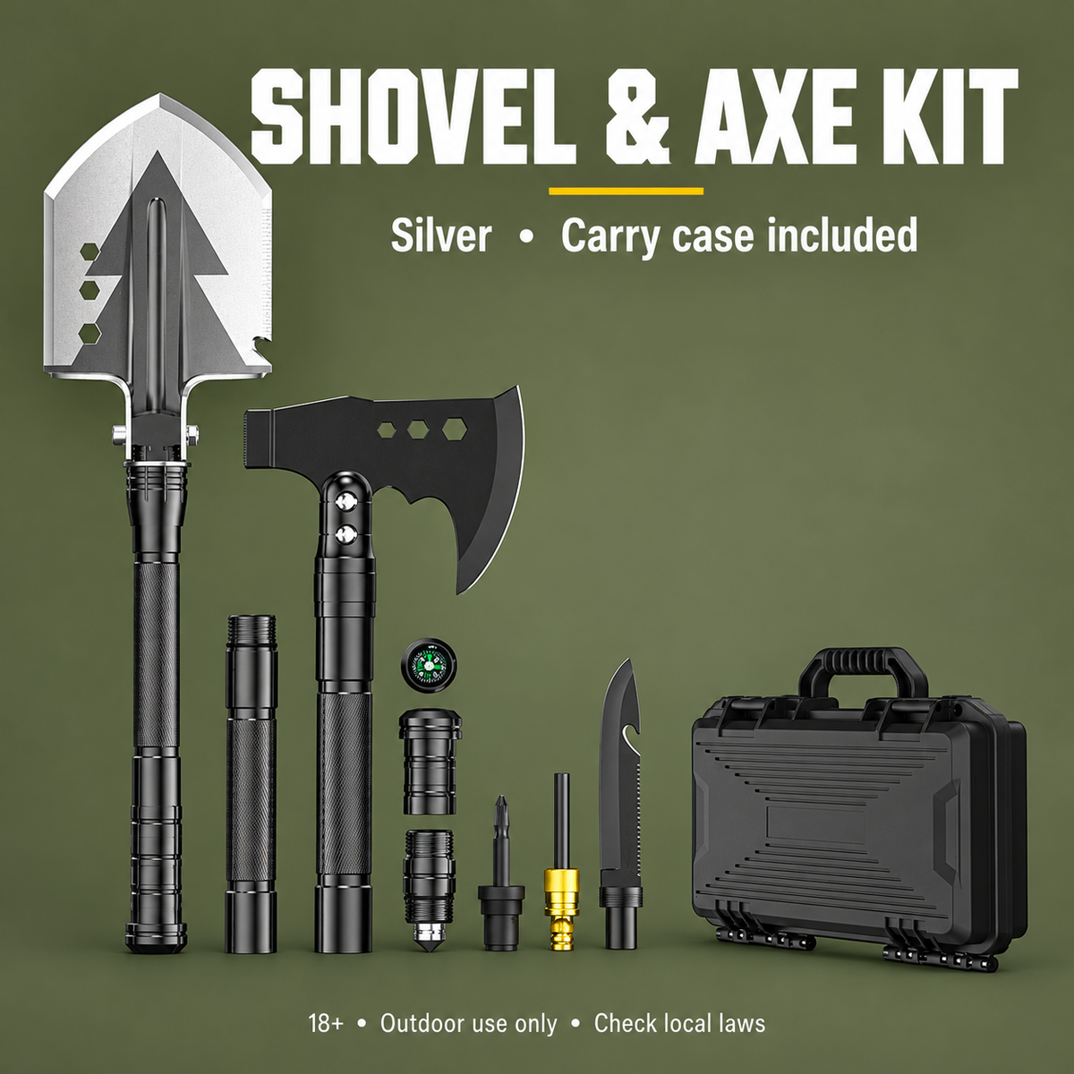 Multifunctional Shovel & Axe Kit - Silver — olive/charcoal product image