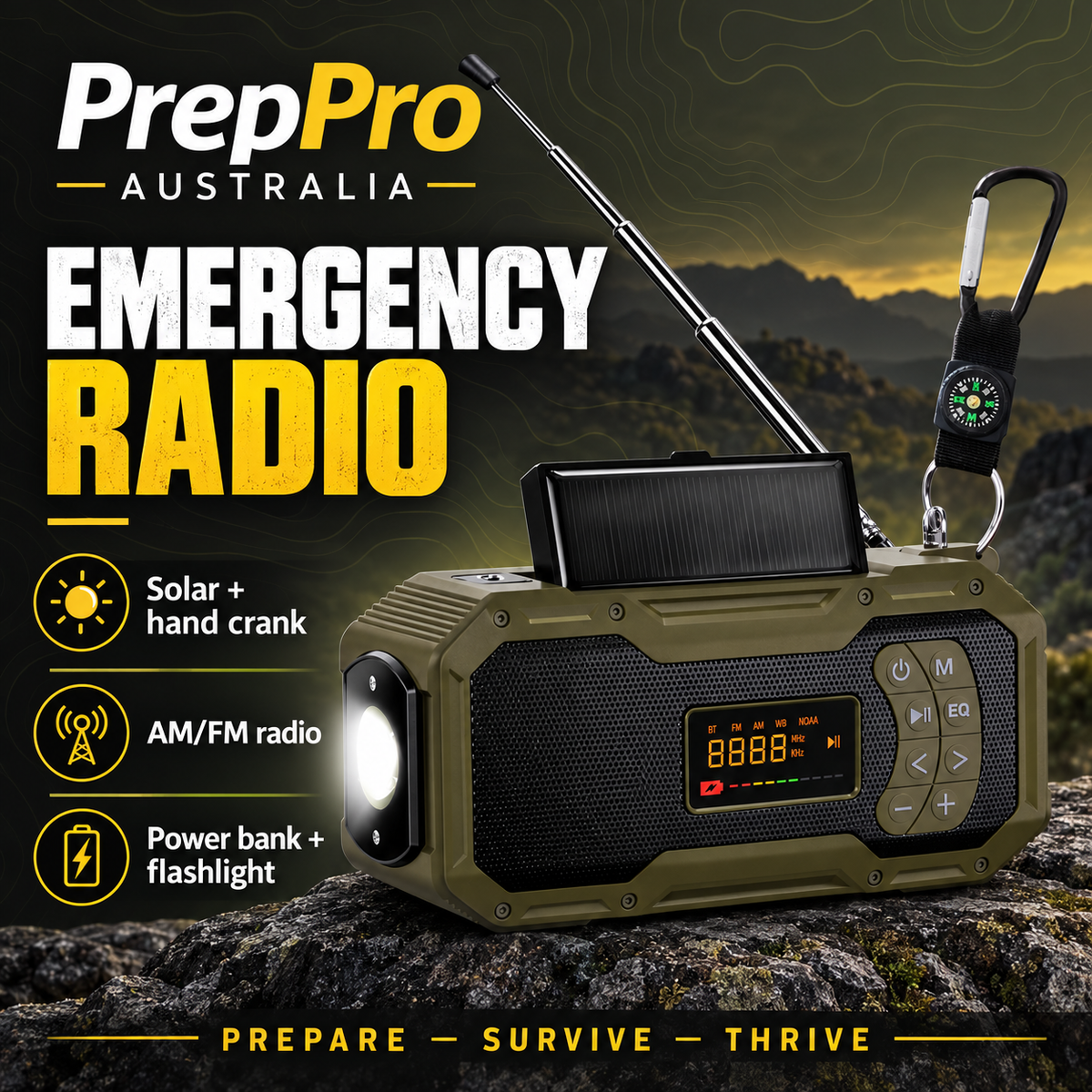 Solar Hand Crank Emergency Radio – 5000mAh Survival Radio with Power Bank, Flashlight & Bluetooth Speaker – image 2
