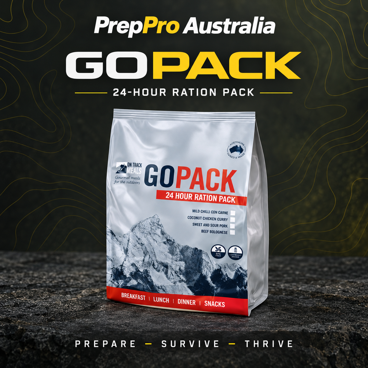 OnTrack Go Pack – 24‑Hour Adventure & Emergency Ration (Meat)