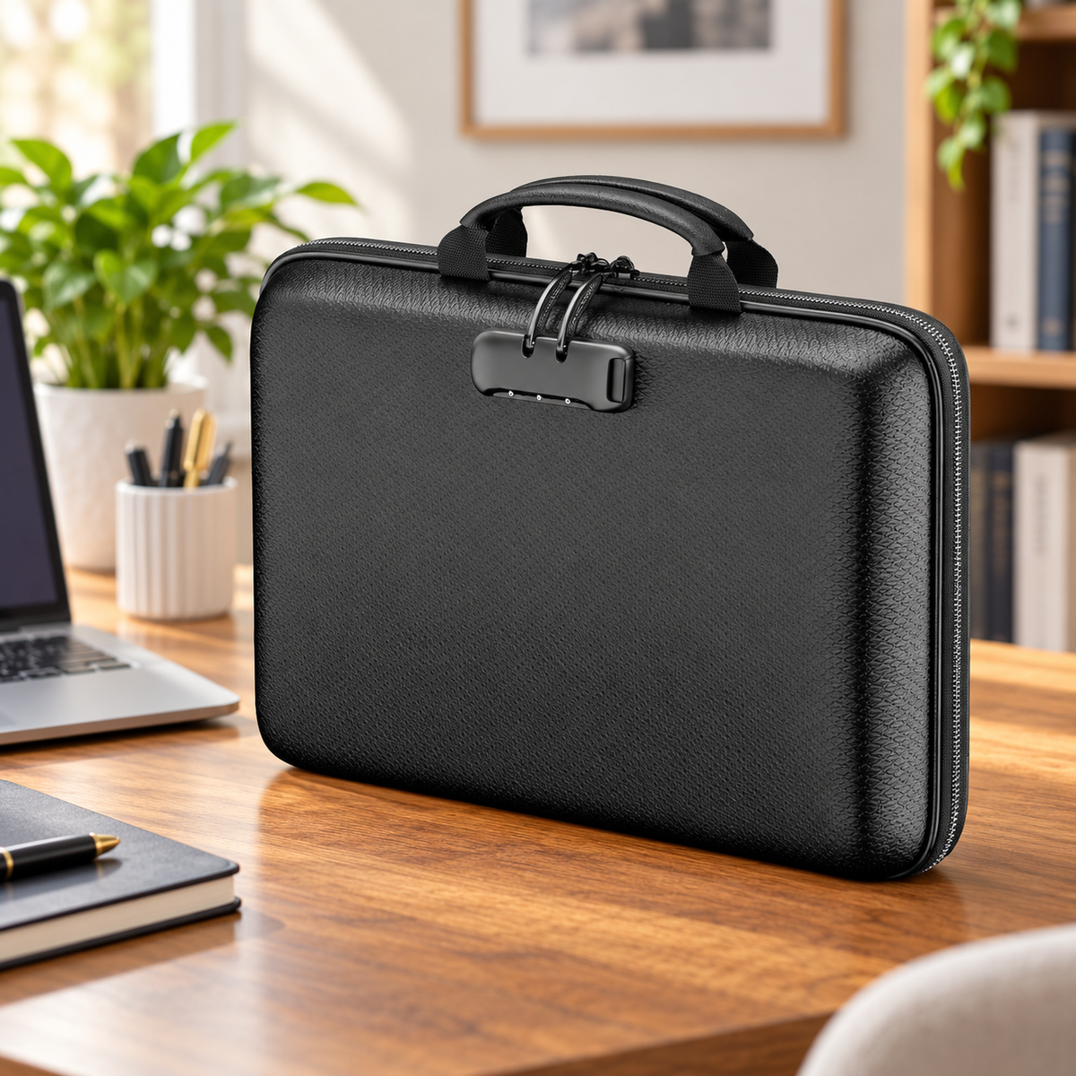 Fireproof & Waterproof EVA Hard-Shell Document Organizer Safe — home office desk