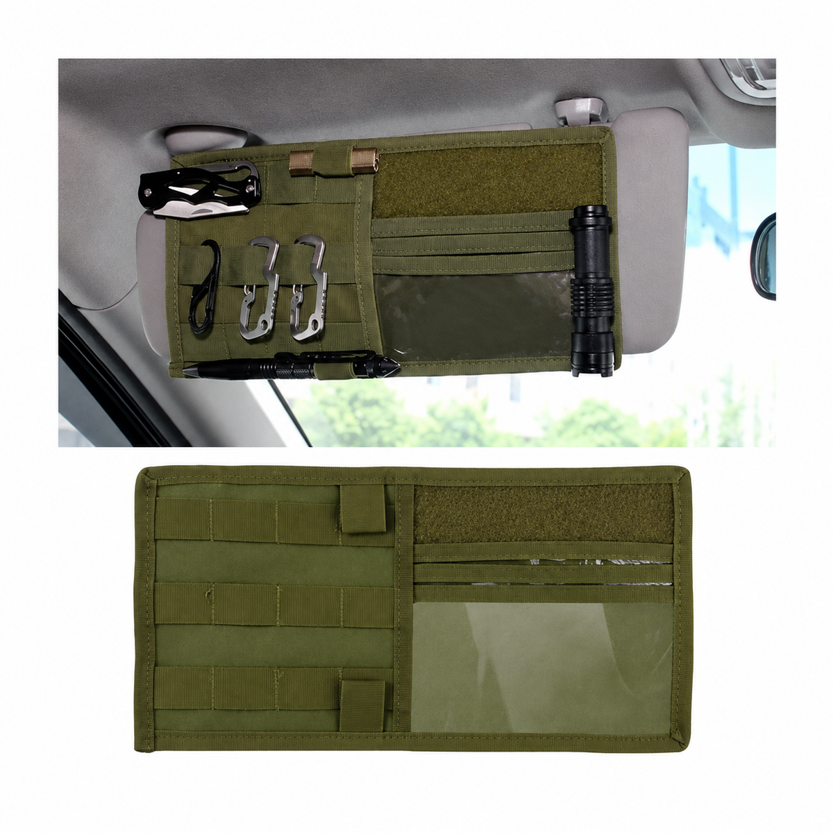 Army Green Tactical Molle Car Sun Visor Organizer