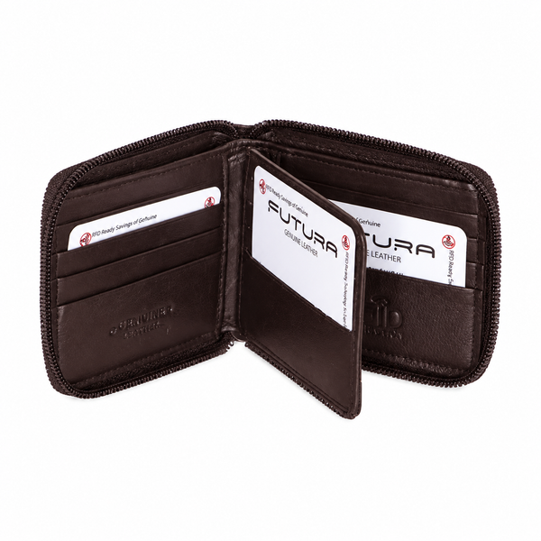 Futura RFID Protected Genuine Leather Wallet Zip Around - Brown