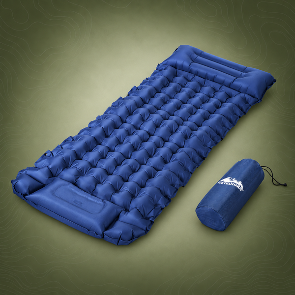 Weisshorn Single Inflatable Camping Mat with Pillow, 200 x 70 x 9cm, Blue
