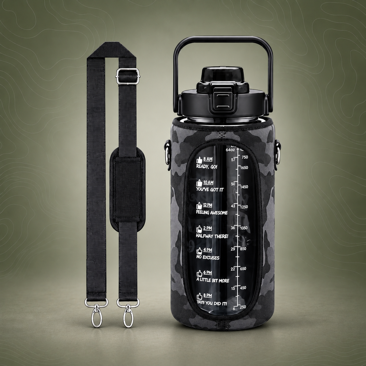 1.9 L Water Bottle with Time Markers and Leak-Proof Lid