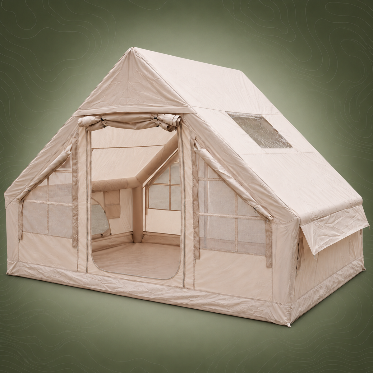 Weisshorn Inflatable A-Frame Air Tent with Mesh Windows, 300 x 210 cm, Khaki