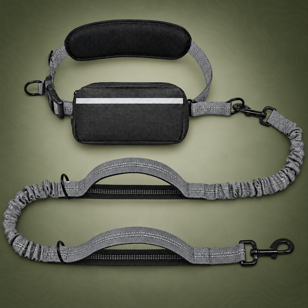 Hands-Free Dog Walking Belt with Bungee Leash, Grey