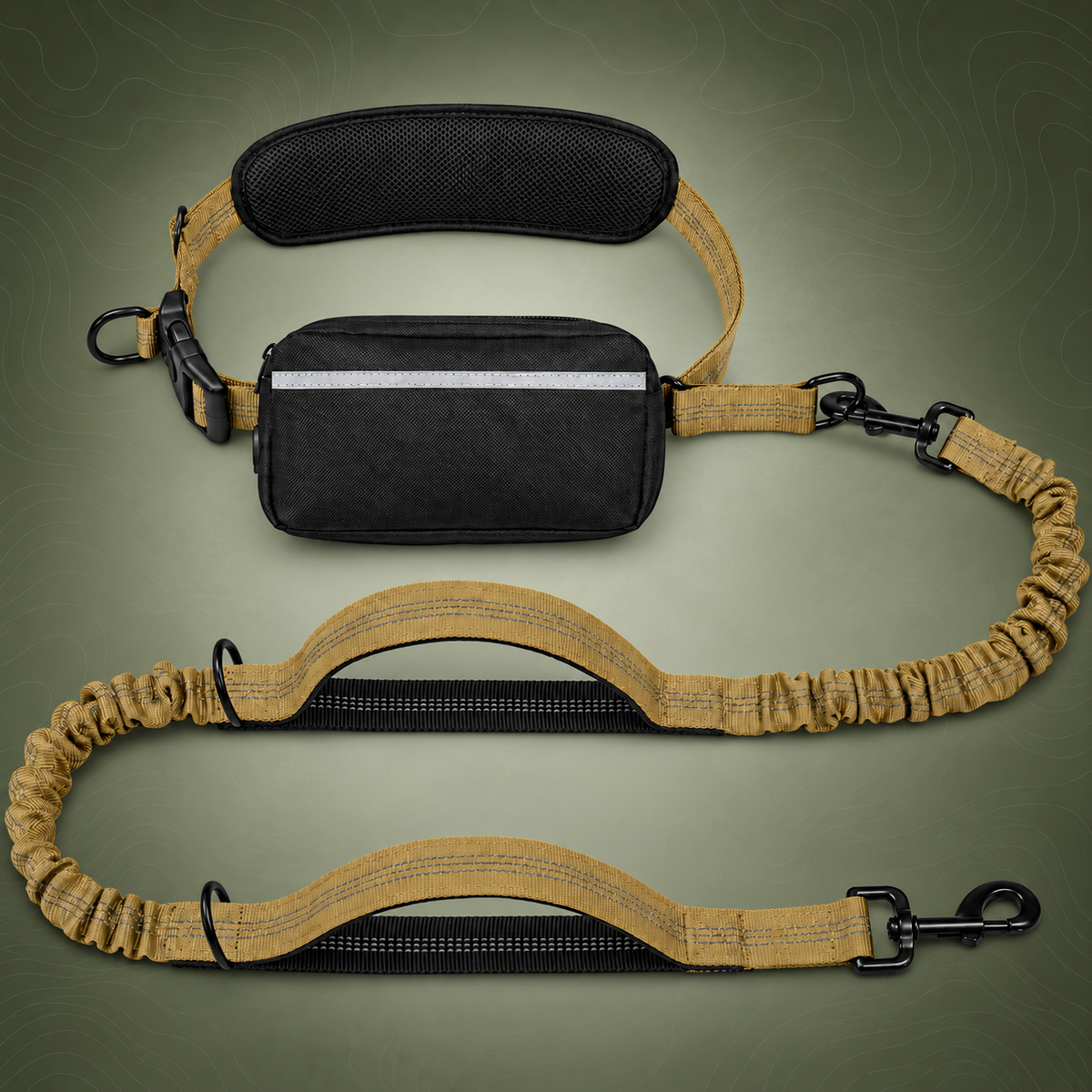Hands-Free Dog Walking Belt with Bungee Leash, Khaki
