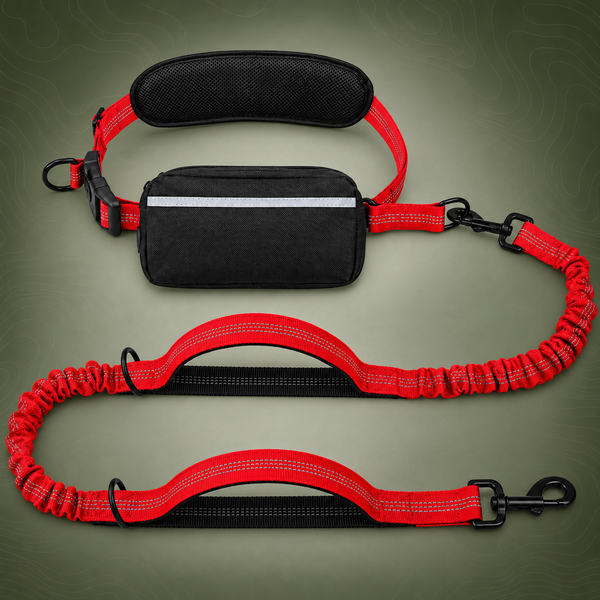 Hands-Free Dog Walking Belt with Bungee Leash, Red