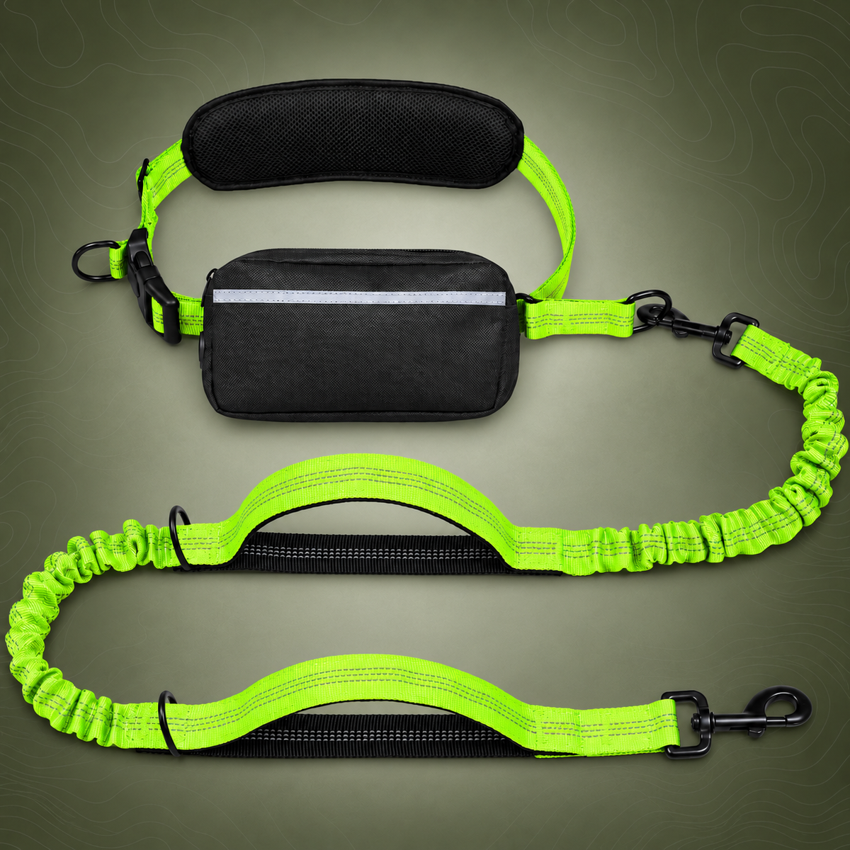Hands-Free Dog Walking Belt with Bungee Leash, Fluorescent Green