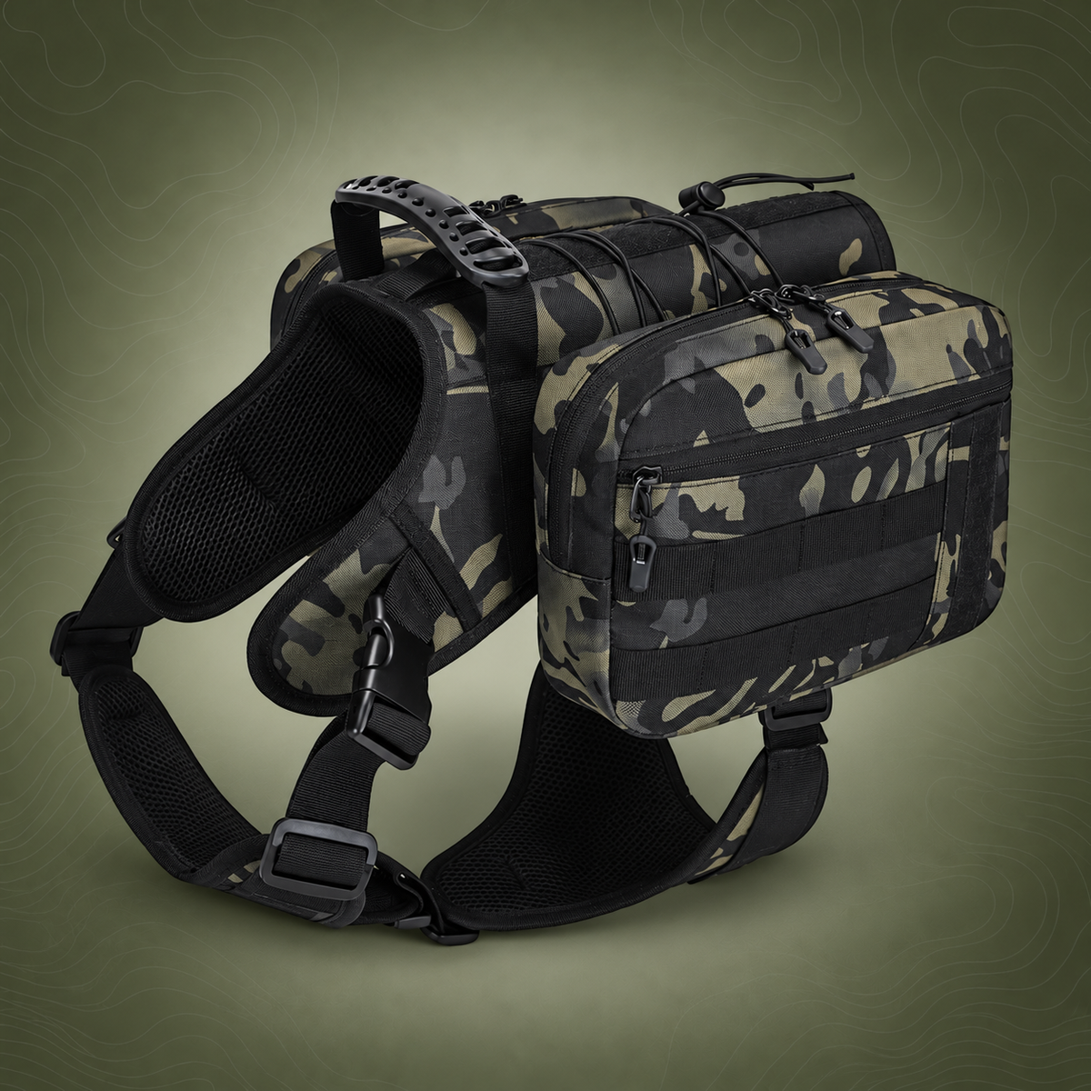 2-in-1 Dog Saddlebag Harness Backpack, Camouflage