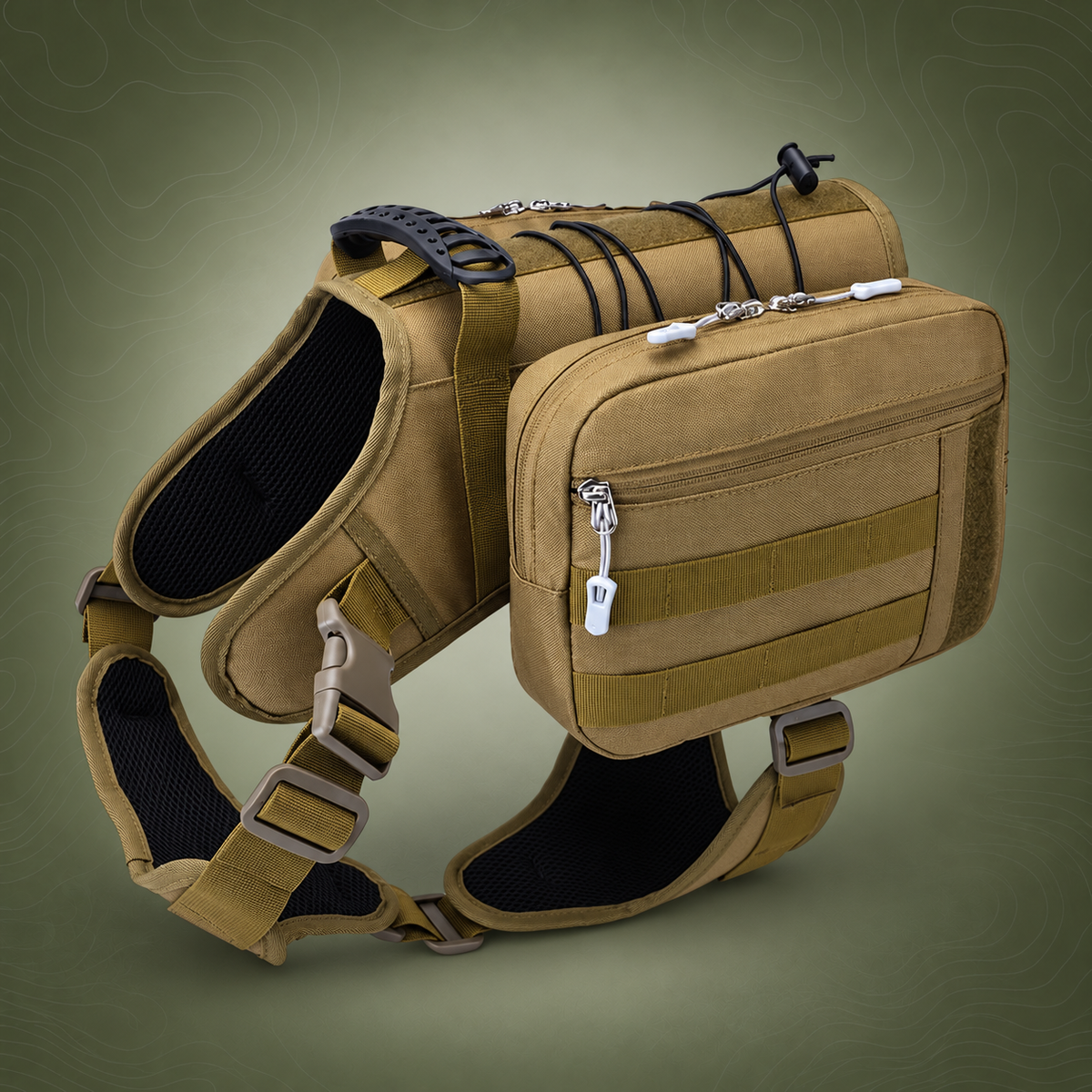 2-in-1 Dog Saddlebag Harness Backpack, Khaki
