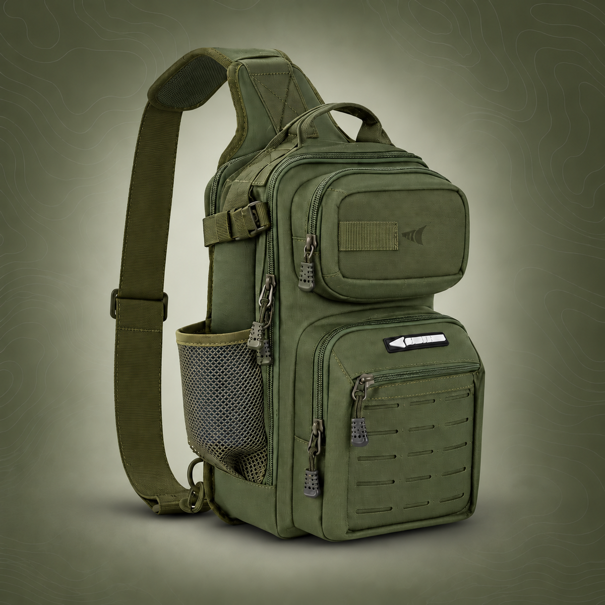 Fishing Sling Bag for Anglers, Olive Green (Style 2)