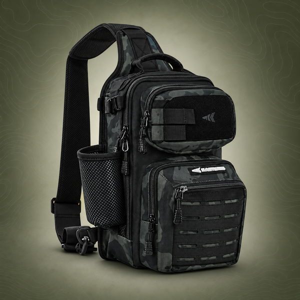 Fishing Sling Backpack for Anglers, Dark Camo