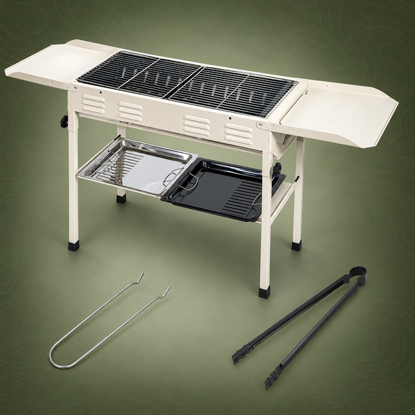Large Foldable Charcoal Kebab BBQ, Stainless Steel, 65 x 30cm
