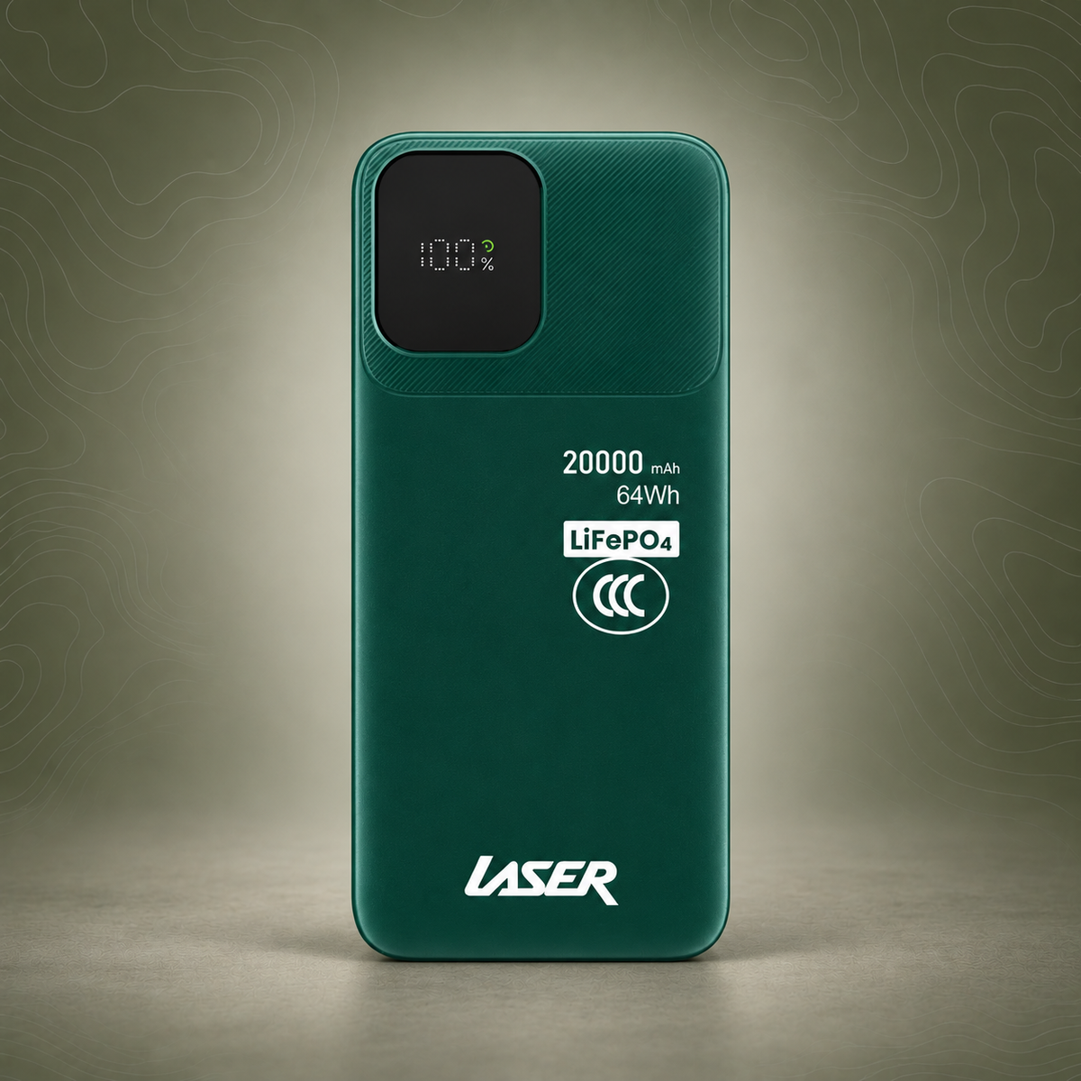 Laser 20000mAh LiFePO4 Power Bank, 20W USB-C PD, Green