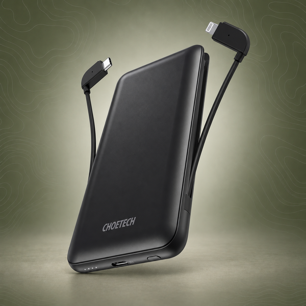 CHOETECH B688-BK 10000mAh Power Bank, Built-In Lightning & USB-C Cables