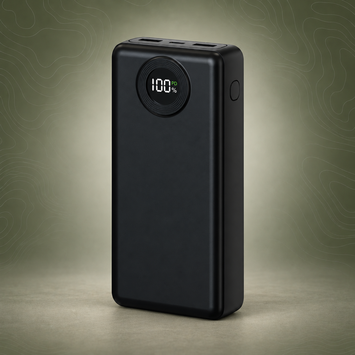Laser 20000mAh Power Bank, 20W USB-C PD, LED Display, Black