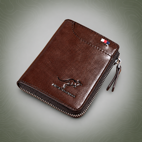 Men's RFID Blocking Short Wallet, PU Leather Zip Card Holder, Brown