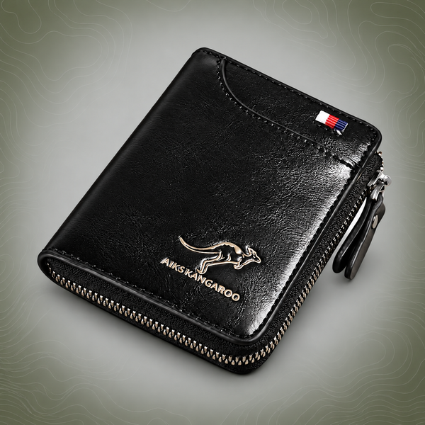 Men's RFID Blocking Short Wallet, PU Leather Zip Card Holder, Black