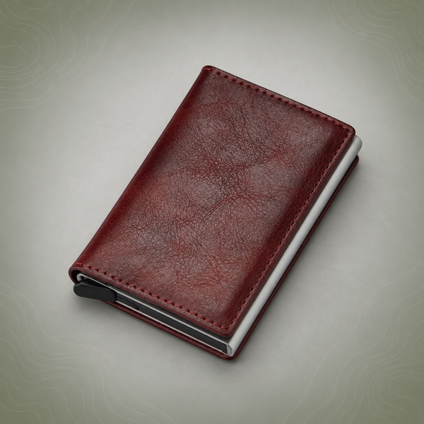 RFID Pop-Up Card Wallet with Money Clip, Aluminium Card Case, Dark Red