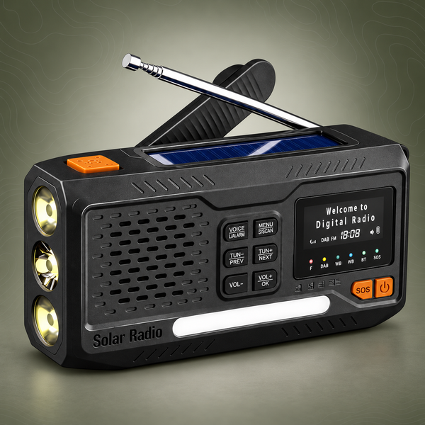 Solar Hand Crank Emergency Radio – Bluetooth, DAB+/FM, 4000mAh Power Bank, LED Torch & SOS Alarm