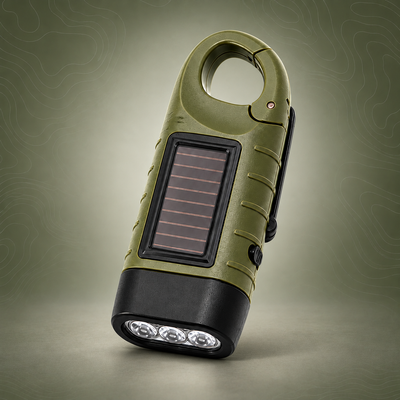Solar Rechargeable Emergency Torch – Compact Clip-On Camping & Blackout Light