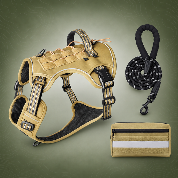 3-Piece Khaki Tactical Dog Harness Set (M Size)