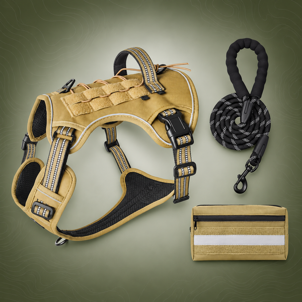 3-Piece Khaki Tactical Dog Harness Set (S Size)