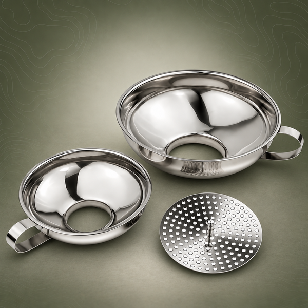 3-Piece Stainless Steel Wide Mouth Funnel Set with Strainer