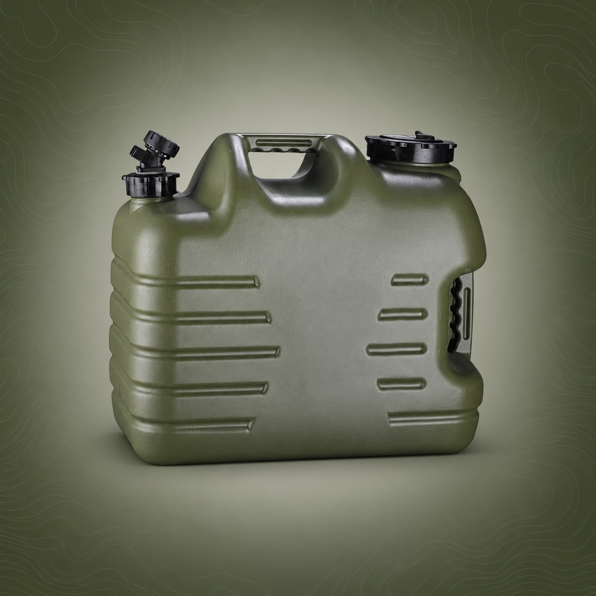 25L Portable Water Jerry Can on subtle topographic background