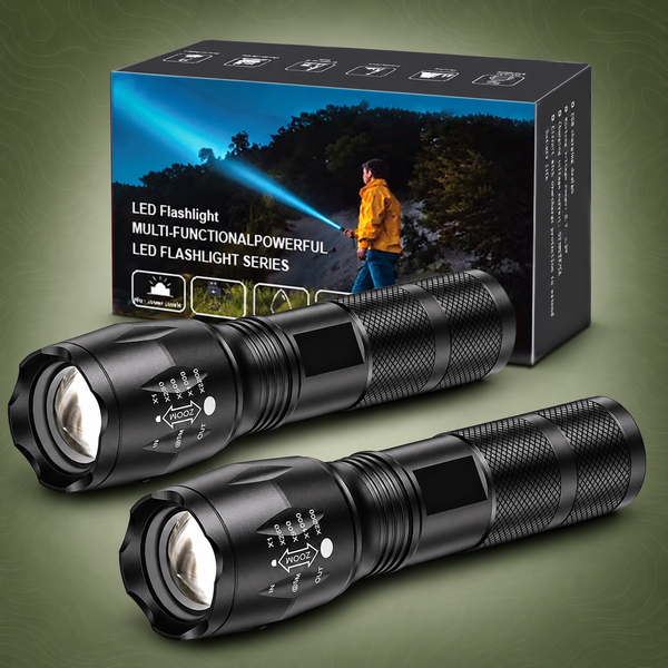 2-Pack High-Powered LED Flashlight - Zoomable Focus & Waterproof Torch