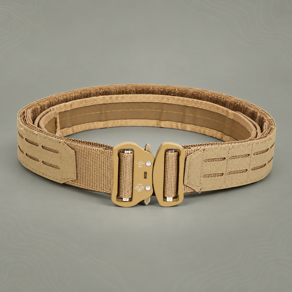 Dual Layer Quick Release Tactical Belt - Attachment System, Alloy Cobra Buckle, Adjustable Nylon(Khaki)