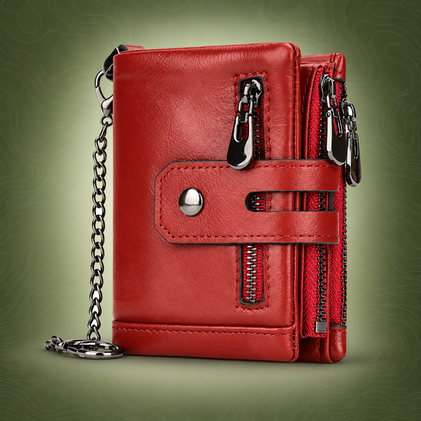Red Genuine Leather RFID Blocking Wallet