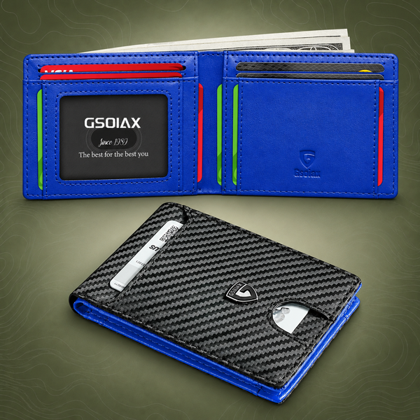 Slim Leather Bifold Wallet - RFID Blocking Blue