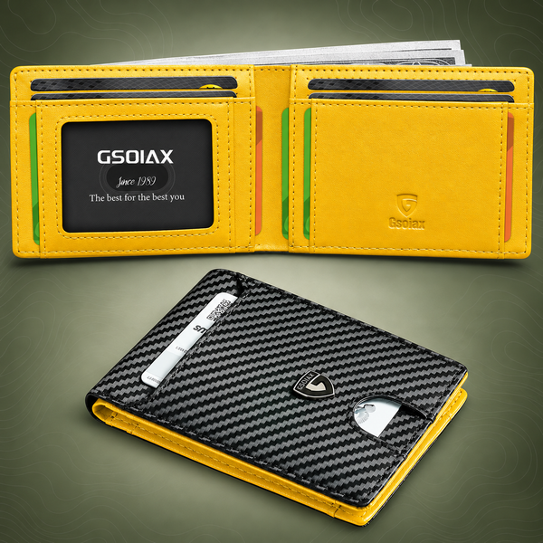 Slim Leather Bifold Wallet - RFID Blocking Yellow