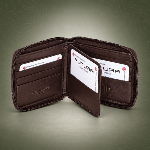 Futura RFID Protected Genuine Leather Wallet Zip Around - Brown