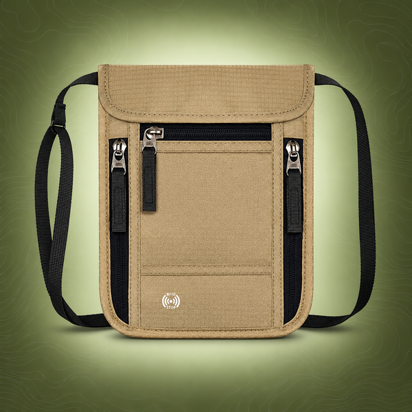 Khaki RFID Neck Passport Holder