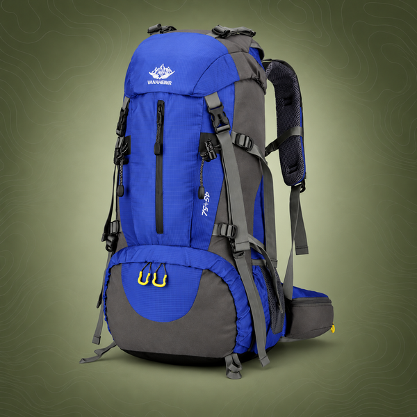 Blue 36-55L Outdoor Hiking Backpack - Durable Water Resistant