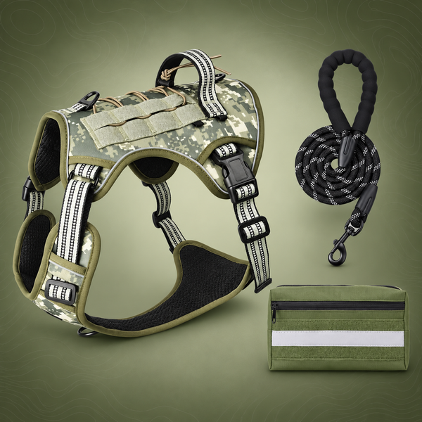 3-Piece Camouflage Tactical Dog Harness Set (L Size)