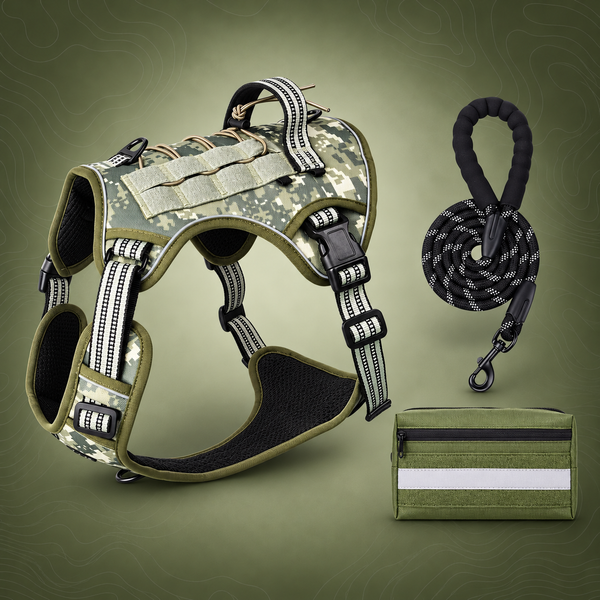 3-Piece Camouflage Tactical Dog Harness Set (S Size)