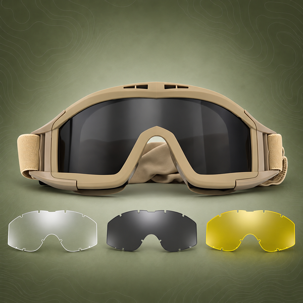 Tactical Safety Goggles, 3 Lenses, Khaki