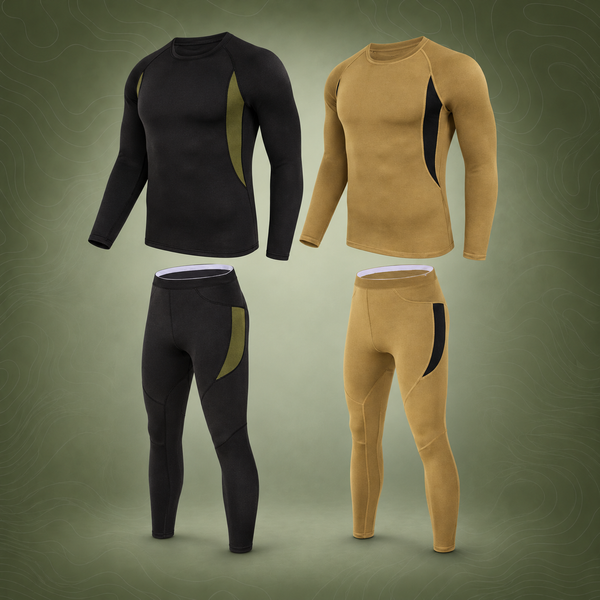 Tactical Thermal Underwear Set, 2-Pack, Black+Khaki, XXL