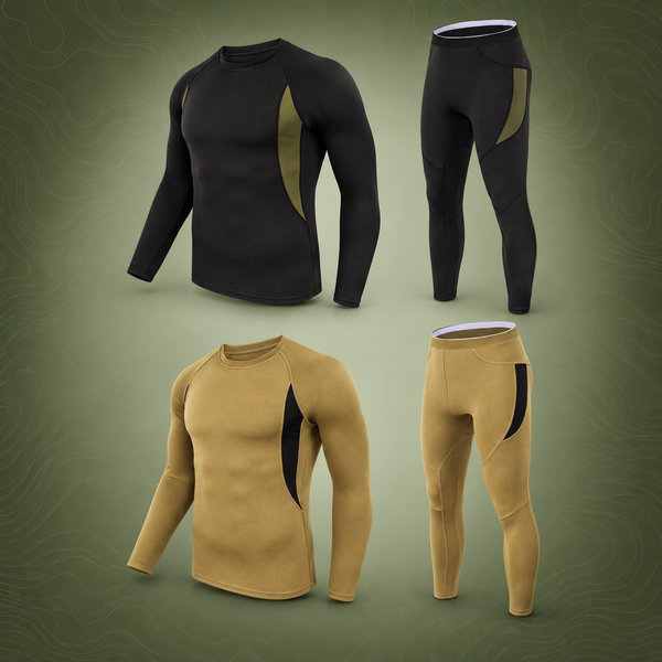Tactical Thermal Underwear Set, 2-Pack, Black+Khaki, XL