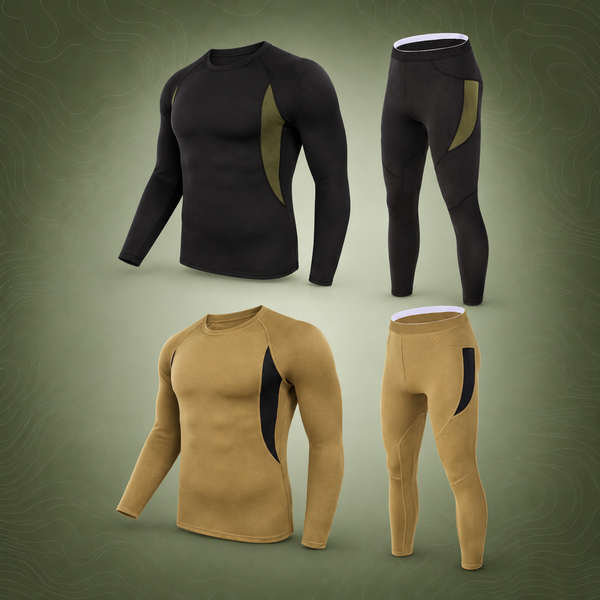 Tactical Thermal Underwear Set, 2-Pack, Black+Khaki, L