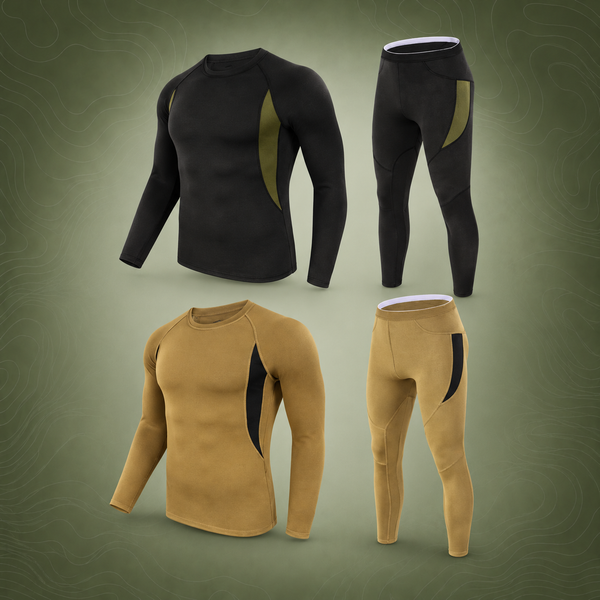 Tactical Thermal Underwear Set, 2-Pack, Black+Khaki, M