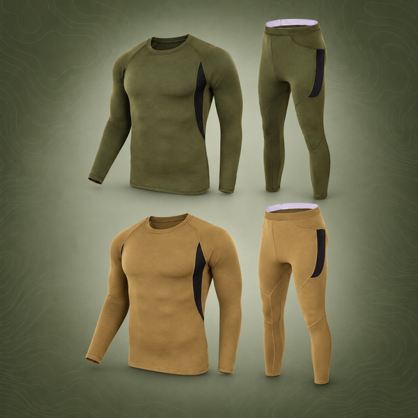 Tactical Thermal Underwear Set, 2-Pack, Khaki+Green, XXL