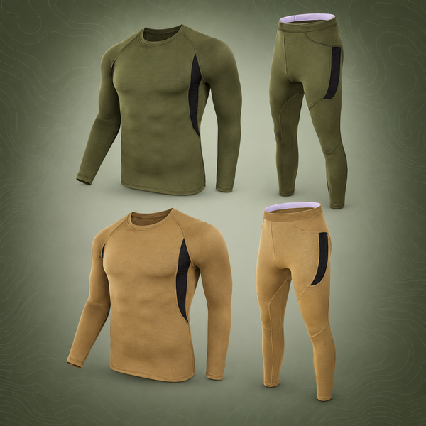 Tactical Thermal Underwear Set, 2-Pack, Khaki+Green, XL