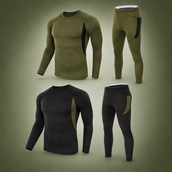 Tactical Thermal Underwear Set, 2-Pack, Black+Green, XL