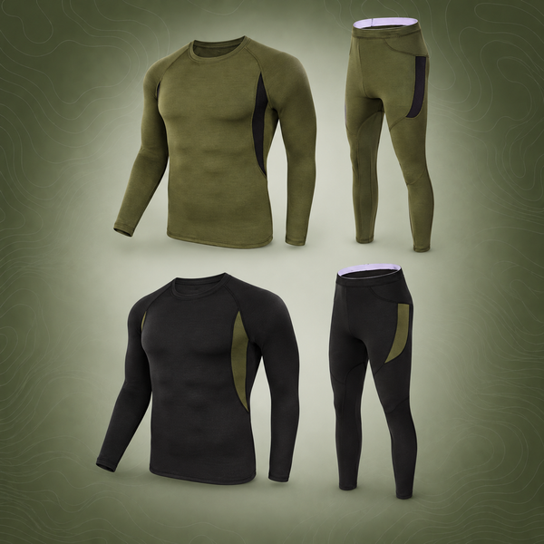 Tactical Thermal Underwear Set, 2-Pack, Black+Green, L
