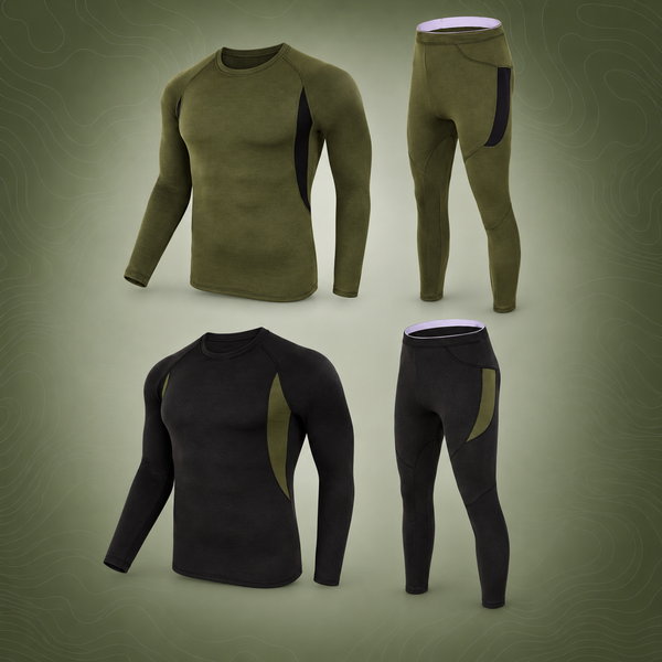 Tactical Thermal Underwear Set, 2-Pack, Black+Green, M